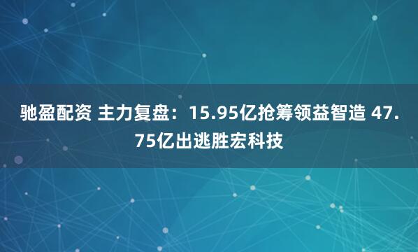 驰盈配资 主力复盘：15.95亿抢筹领益智造 47.75亿出逃胜宏科技